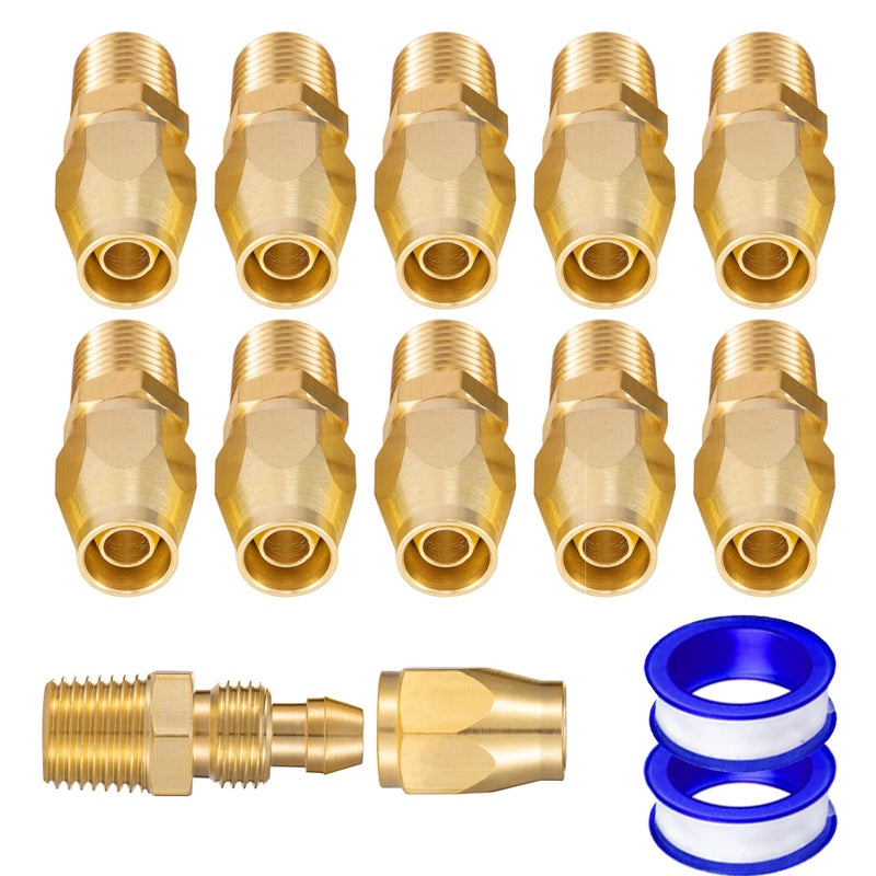 Breezliy Premium Solid Brass 10PCS Reusable Replacement Fitting For 1/4-Inch ID Hose 1/4-Inch NPT Rigid (10 PCS 1/4 Inch) - Image 1